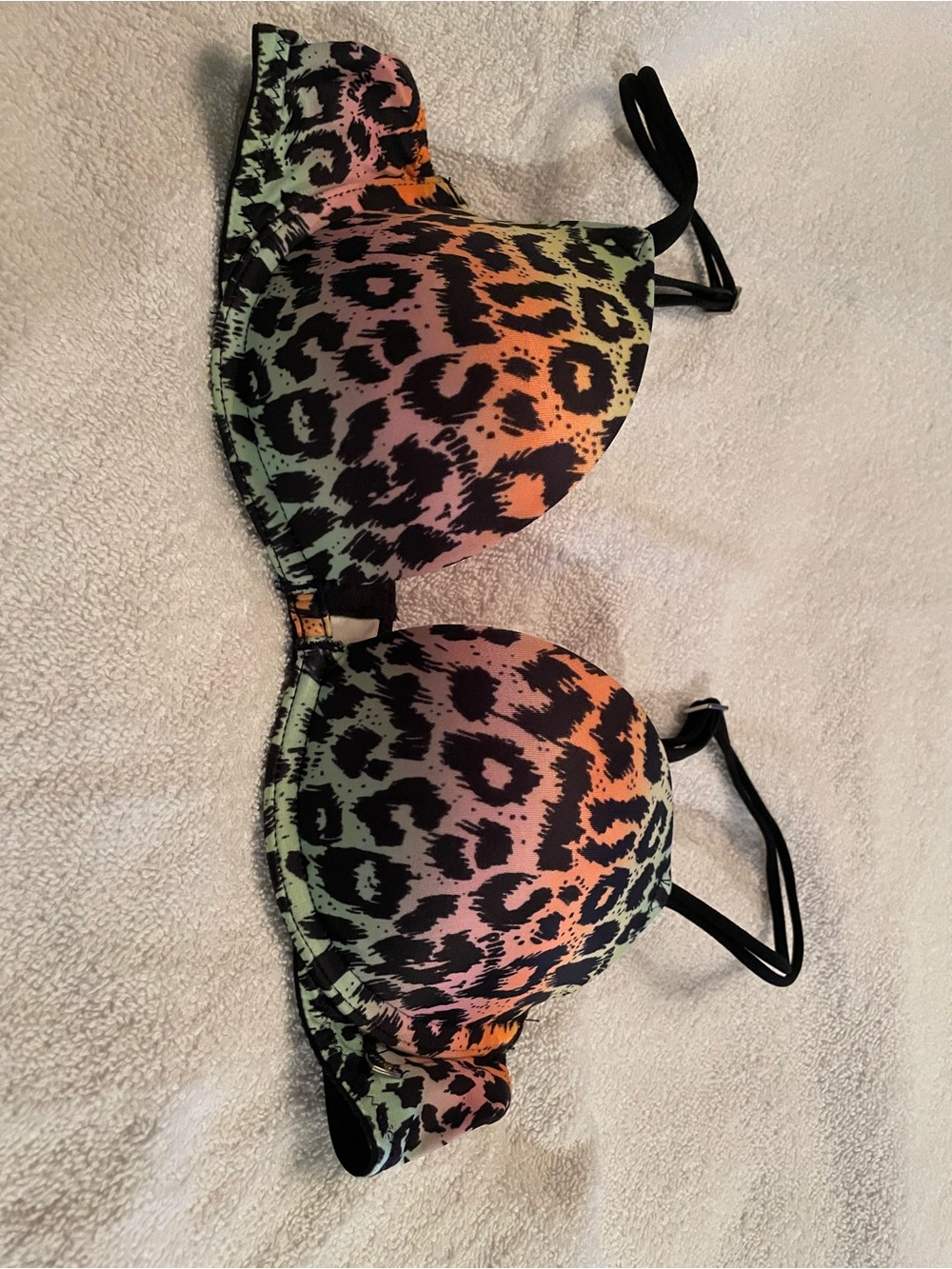 PINK Victoria's Secret Neon Leopard Push-Up Bra — Black Straps